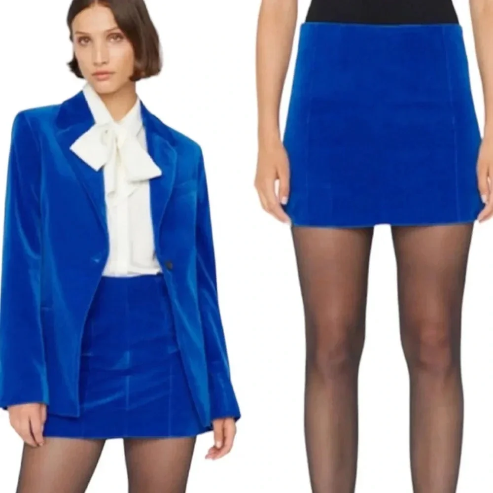 NWT Frame Velvet Seamed Stretch Mini Skirt Bluette Size 6